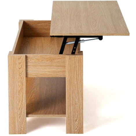 Oak Finish Wooden Lift Up Coffee Table Living Room Furniture With Extra Space(Oak) 5 Oak Finish Wooden Lift Up Coffee Table Living Room Furniture With Extra Space(Oak) - Image 3