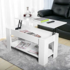 Lift Up Coffee Table Living Room Furniture With Extra Space(White)