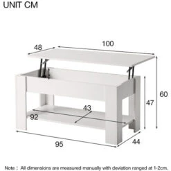 Lift Up Coffee Table Living Room Furniture With Extra Space(White) -Living Room Furniture Store 99027904 5