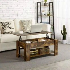 Lift Up Coffee Table Living Room Furniture With Extra Space(Rustic Brown)