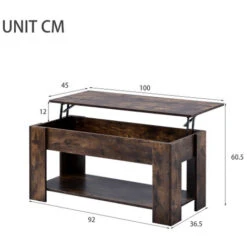 Lift Up Coffee Table Living Room Furniture With Extra Space(Rustic Brown) -Living Room Furniture Store 99027909 3